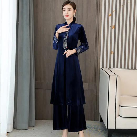 AHM-zne9329春秋新款优雅中式复古气质丝绒绣花两件套 商品图5