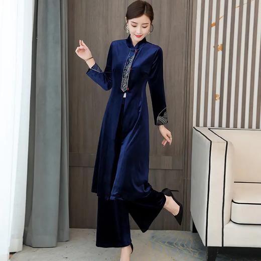 AHM-zne9329春秋新款优雅中式复古气质丝绒绣花两件套 商品图0