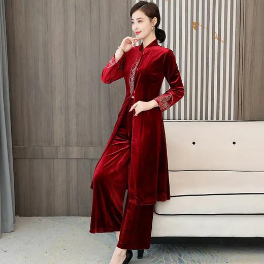 AHM-zne9329春秋新款优雅中式复古气质丝绒绣花两件套 商品图3