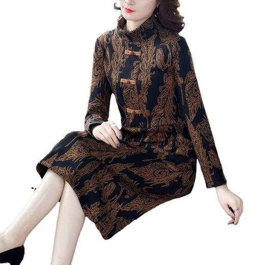 AHM-wdx9521秋冬新款中国风盘扣大码加绒加厚改良旗袍裙 商品图4