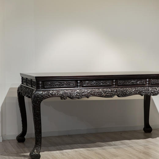 紫檀满雕云龙纹高束腰三弯腿画桌 商品图4