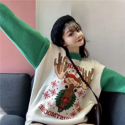 复古甜美圣诞毛衣女小众外穿秋冬森系法式宽松慵懒风针织衫洋气潮 商品图3