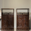 清代  红木竹节工浮雕人物花鸟亮格书柜（一对） 商品缩略图0