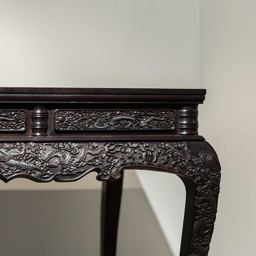 紫檀满雕云龙纹高束腰三弯腿画桌 商品图2