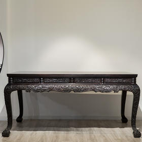 紫檀满雕云龙纹高束腰三弯腿画桌