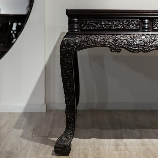 紫檀满雕云龙纹高束腰三弯腿画桌 商品图3