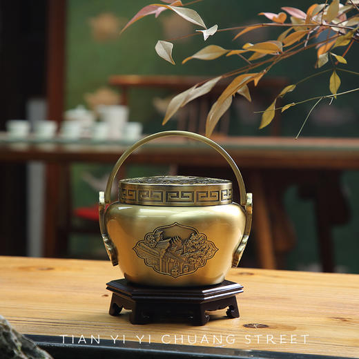 羽诗制造出品 “薪火相传”火熜 宁波元素香炉黄铜婚嫁用品摆件 商品图2