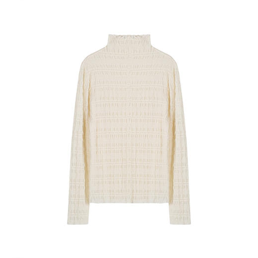 【歌铭】蕾丝高领网纱打底衫女秋冬褶皱肌理感内搭洋气上衣 商品图4