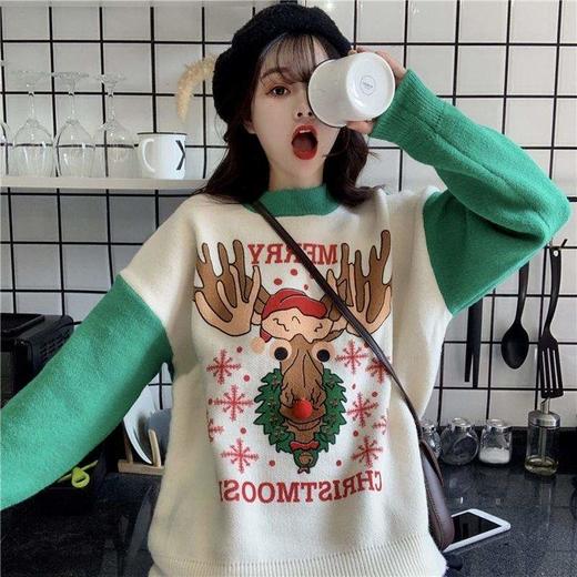复古甜美圣诞毛衣女小众外穿秋冬森系法式宽松慵懒风针织衫洋气潮 商品图2