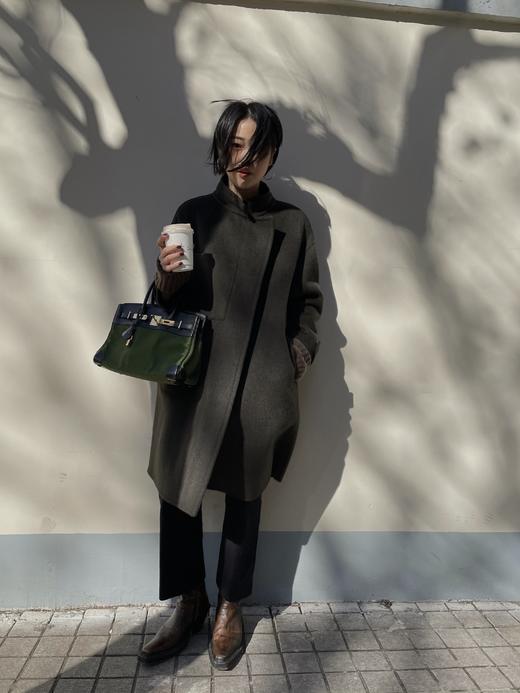 HIDEMI 羊驼毛大口袋简约设计感小立领大衣 商品图4