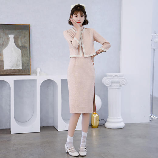 HH2320-2321秋冬改良日常鹿皮绒套装旗袍 商品图3
