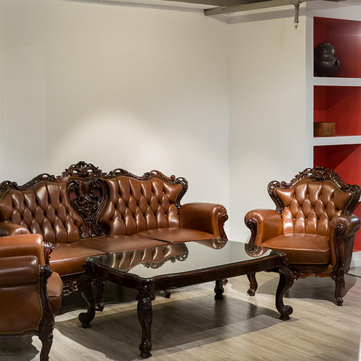 民国 红木草叶纹软包海派西洋沙发成套（一套四件） 商品图4