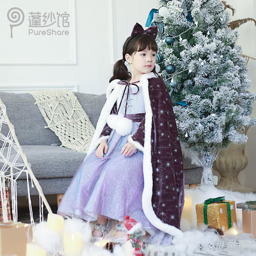 pureshare 艾莎公主裙女童连衣裙新冬款宴会气质洋气生日礼服-薰衣草的天堂 商品图3