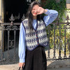 黛唯梵秋季复古格子背心洋气宽松无袖毛衣V领坎肩针织马甲开衫女 商品缩略图0