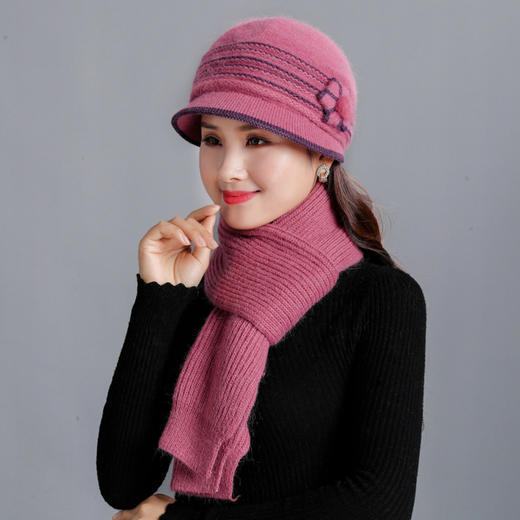 TZW-中老年冬天帽子女兔毛针织毛线帽新款时尚妈妈帽围巾 商品图0
