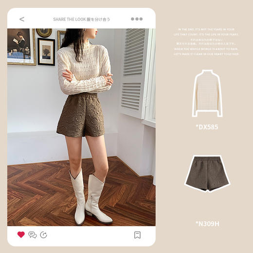 【歌铭】蕾丝高领网纱打底衫女秋冬褶皱肌理感内搭洋气上衣 商品图2