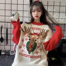 复古甜美圣诞毛衣女小众外穿秋冬森系法式宽松慵懒风针织衫洋气潮