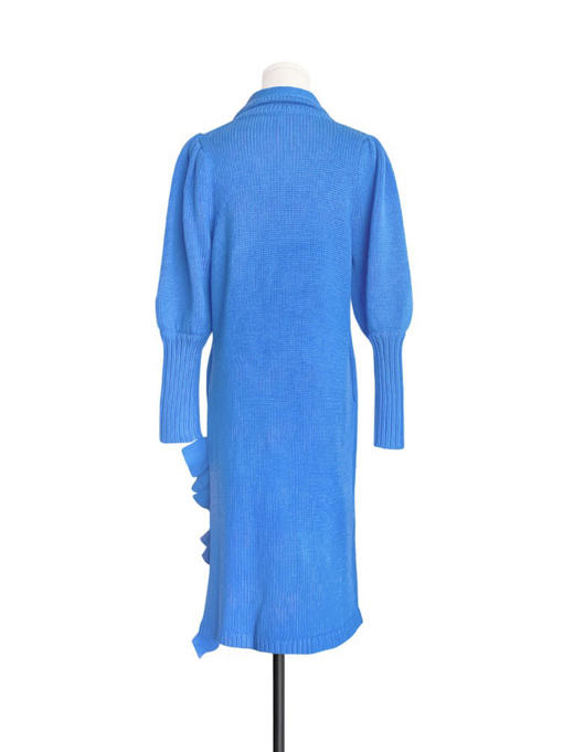 TYNVIE 小圆翻领单边木耳边开衩针织大衣 - 蓝色 商品图3