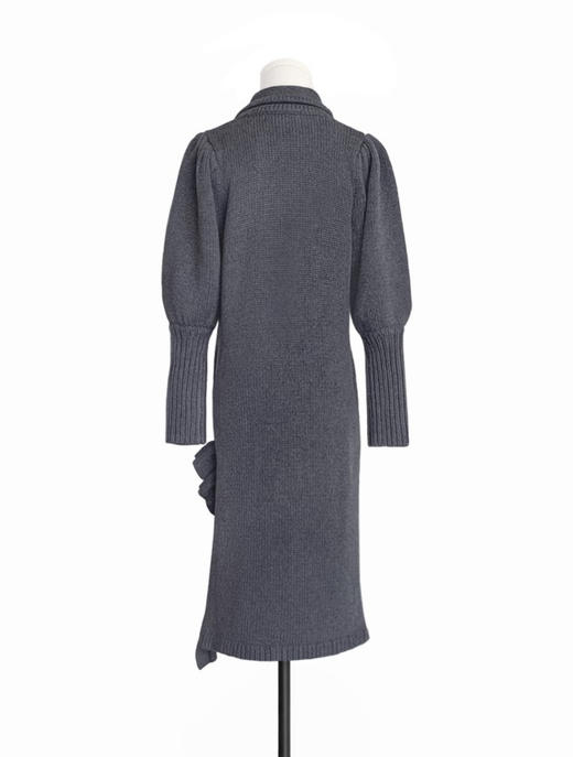 TYNVIE 小圆翻领单边木耳边开衩针织大衣 - 极致灰 商品图4