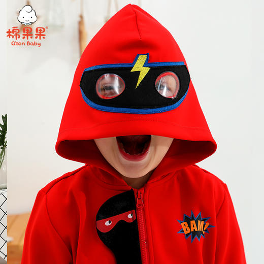 棉果果春秋季男童双面布连帽新年款喜庆大红色长袖外套M112100421124 商品图5