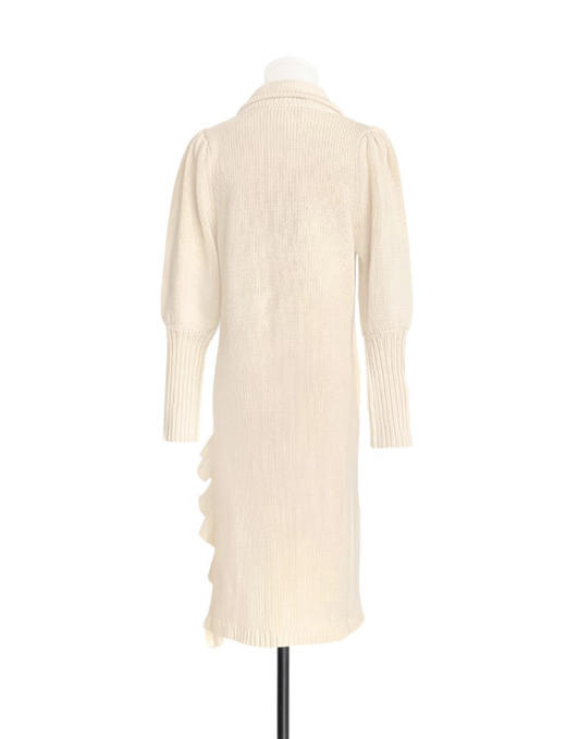 TYNVIE 小圆翻领单边木耳边开衩针织大衣 - 象牙白 商品图4
