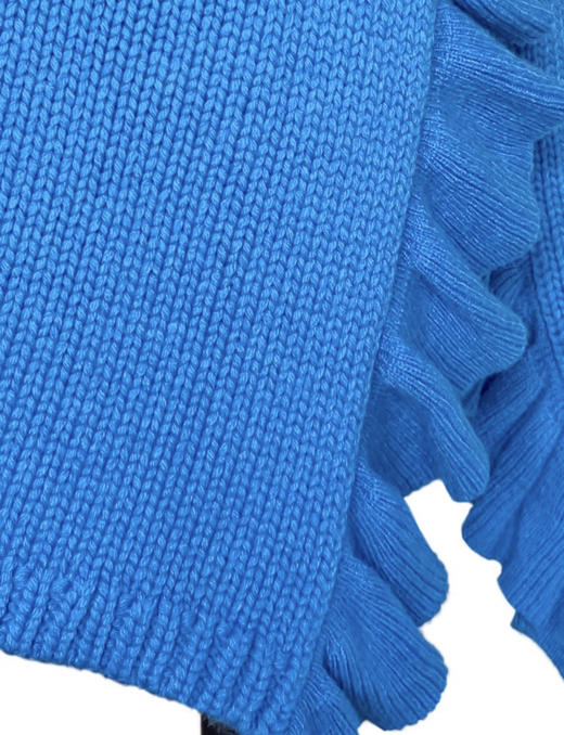 TYNVIE 小圆翻领单边木耳边开衩针织大衣 - 蓝色 商品图6