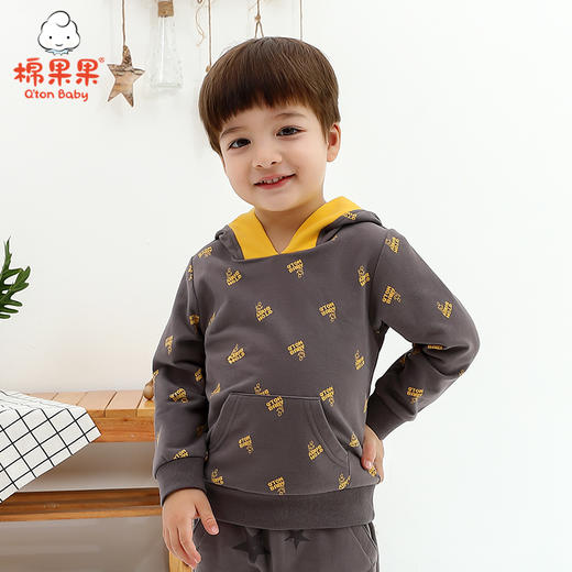 棉果果春秋季男童上衣小毛圈长袖连帽卫衣M112182221122 商品图0