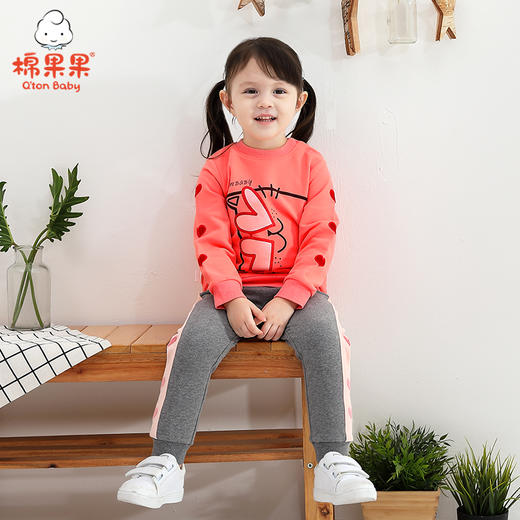 棉果果春秋女童上衣小毛圈猫咪圆领卫衣M122180221099 商品图0