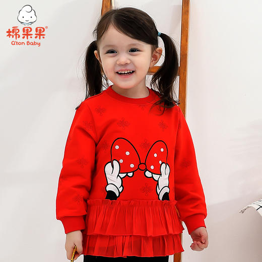 新年款棉果果春秋款女童上衣小毛圈新年款喜庆大红色圆领卫衣M122180221054 商品图0