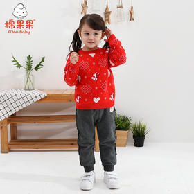 新年款棉果果春秋款女童纯棉线套头新年款喜庆大红色毛衣M122160521056