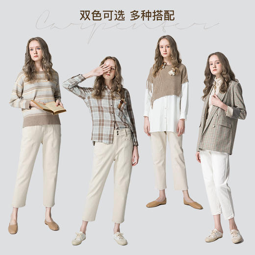 famecoco范可儿女裤直筒裤白色休闲裤F211GA010 商品图3