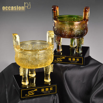 琉璃奖杯定制诚信鼎开业纪念品商务礼品定做摆件水晶奖品琉璃鼎 商品图0