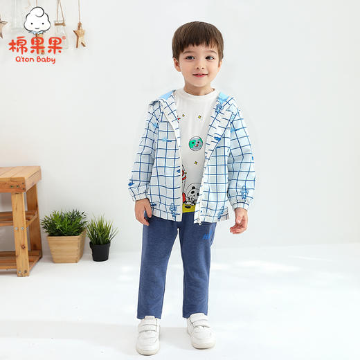 棉果果春秋季男童挂里印格连帽梭织夹克M112130421125 商品图1