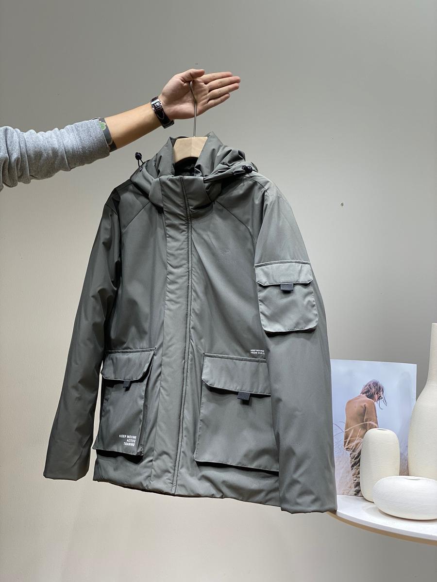 鸟家男款防风连帽工装保暖羽绒服