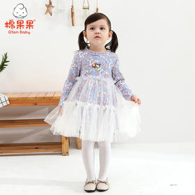 棉果果春秋款女童磨毛棉毛加网纱碎花连衣裙M122700221065