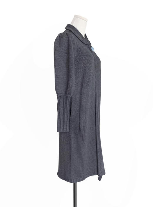 TYNVIE 小圆翻领单边木耳边开衩针织大衣 - 极致灰 商品图3