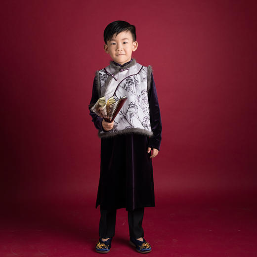 非质量问题不退换哦~pureshare蓬纱馆 水墨新年礼服男女童宝宝旗袍保暖冬装洋气连衣裙-水墨画年服 商品图1