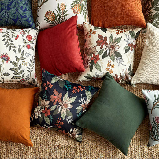 [现代房屋] 新款 韩国 含棉 百合花天鹅绒靠垫  50x50 深蓝色JPY带授权招加盟代理 商品图2