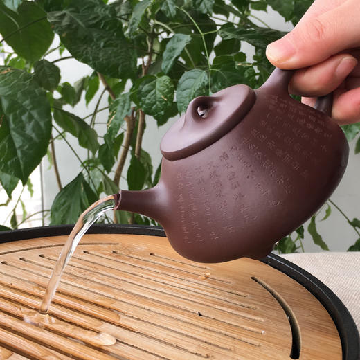 宜兴正宗原矿紫泥心经刻绘石瓢手工紫砂壶170cc 商品图8