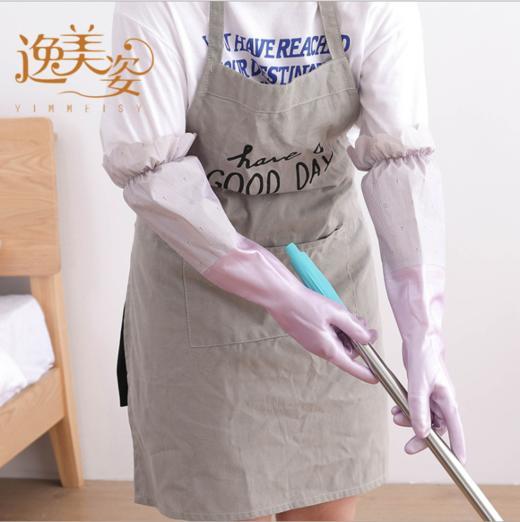 3双装乳胶皮加厚PVC植绒手套防水保暖厨房加绒洗衣服洗碗防滑家务手套YJ805 商品图1