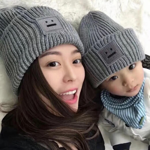 纯羊毛！原厂品质！方块笑脸毛线帽1227 商品图0