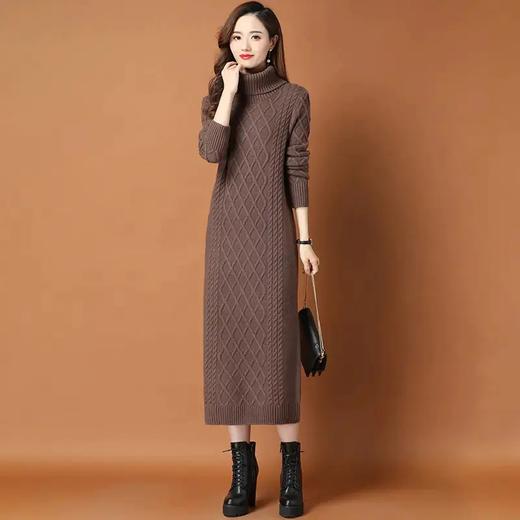 KLJ2163 新款过膝加厚保暖高领显瘦针织连衣裙 商品图4