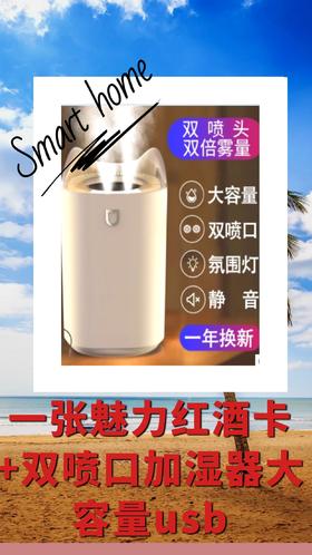 一张魅力红酒卡+双喷口加湿器大容量usb家用静音办公室卧室空气加湿-CG