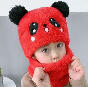 【服饰鞋包】儿童帽子围巾一体帽可爱小熊卡通毛绒帽乖宝宝冬天保暖护耳帽