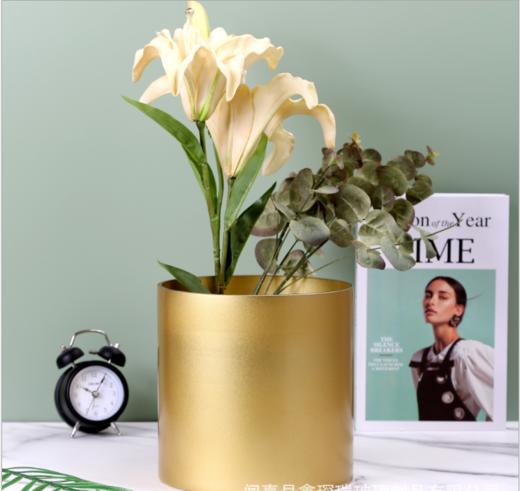 欧式简约金色直筒玻璃花瓶--镀金玻璃福桶 商品图0