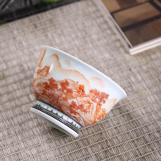 矾红彩山水撇口杯 商品图2