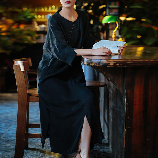 夏款新中式民族风铜氨丝宽松袍子连衣裙D260 。 商品图1