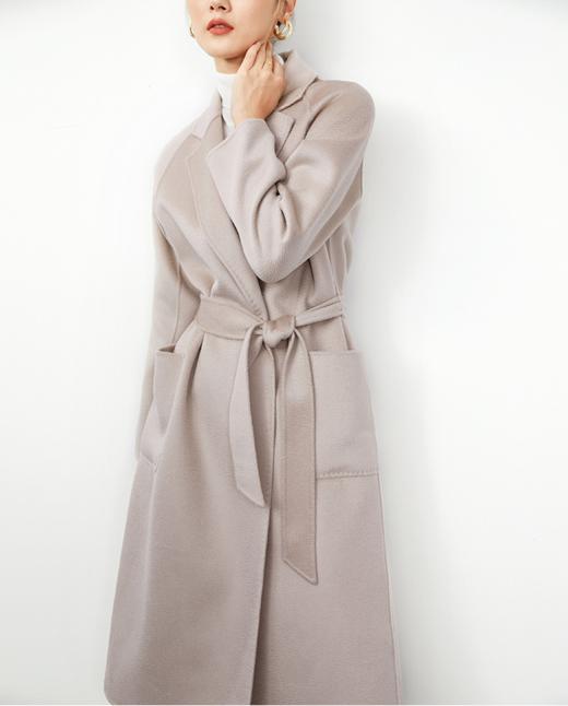 高级感 | 长款经典系带水波纹羊毛羊绒混纺大衣 商品图5