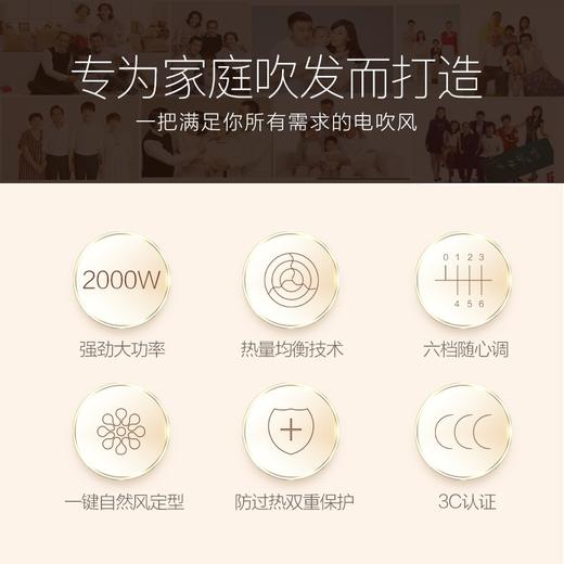 康夫（CONFU）电吹风机 家用大功率2000W 大风力冷热风速干 负离子恒温护发吹风筒 KF-3520 商品图7