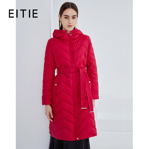 EITIE爱特爱冬季新款简约经典百搭收腰保暖连帽羽绒服外套女6411105 商品图0